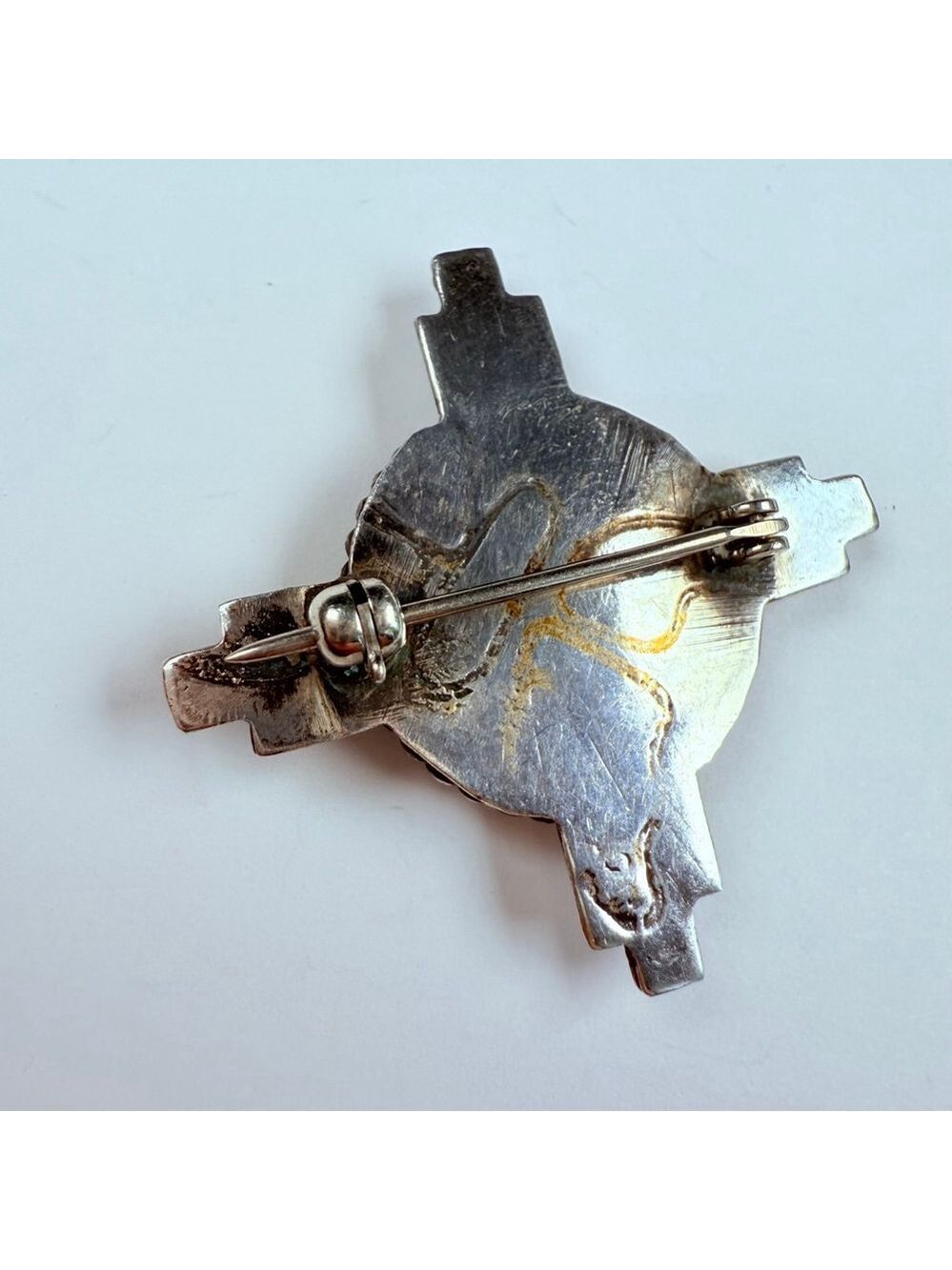 Native American Zuni Sunface Turquoise Coral Jet Sterling Silver VTG Pin Brooch - Picture 4 of 7